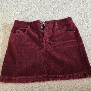 Indigo Rein Corduroy Burgundy Mini Skirt Size 7 Button Front Pockets